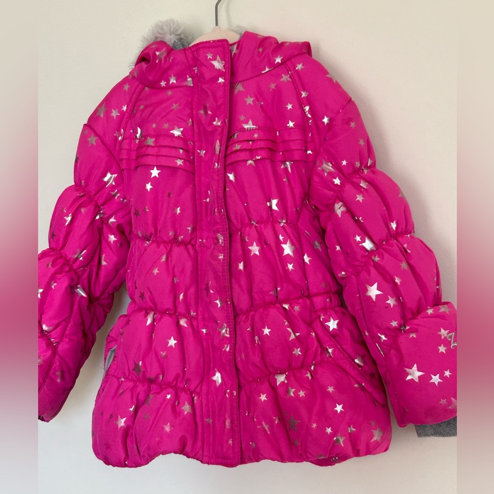ZeroXposur Girls Puffer Winter Hooded Coat - size 4T Dark Pink with Silver Stars